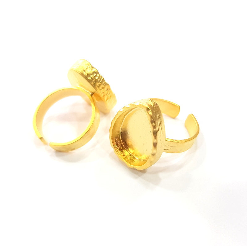 Gold Ring Blank Setting Cabochon Base inlay Ring Hammered Mounting Adjustable Ring Bezel (18x13mm blank ) Gold Plated Metal G16133