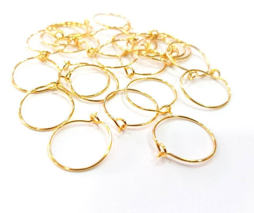 10 Earring Loops Earring Circles Earring Hoops 24k Gold (5 pairs) Findings ( 15 mm )  G16135
