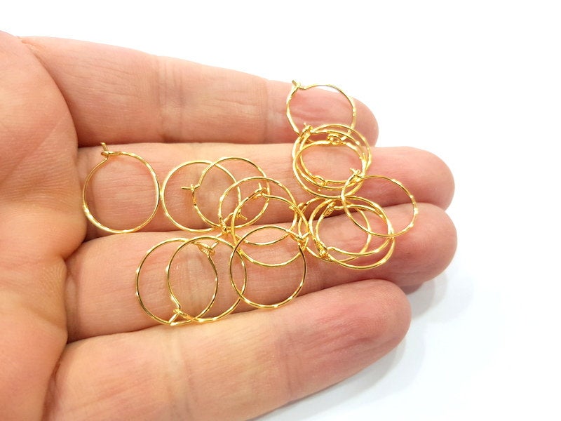 10 Earring Loops Earring Circles Earring Hoops 24k Gold (5 pairs) Findings ( 15 mm )  G16135