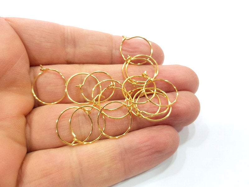 10 Earring Loops Earring Circles Earring Hoops 24k Gold (5 pairs) Findings ( 15 mm )  G16135