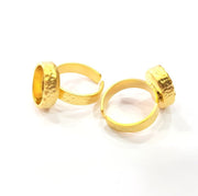 Gold Ring Blank Setting Cabochon Base inlay Ring Hammered Mounting Adjustable Ring Bezel (14x10mm blank ) Gold Plated Metal G16136