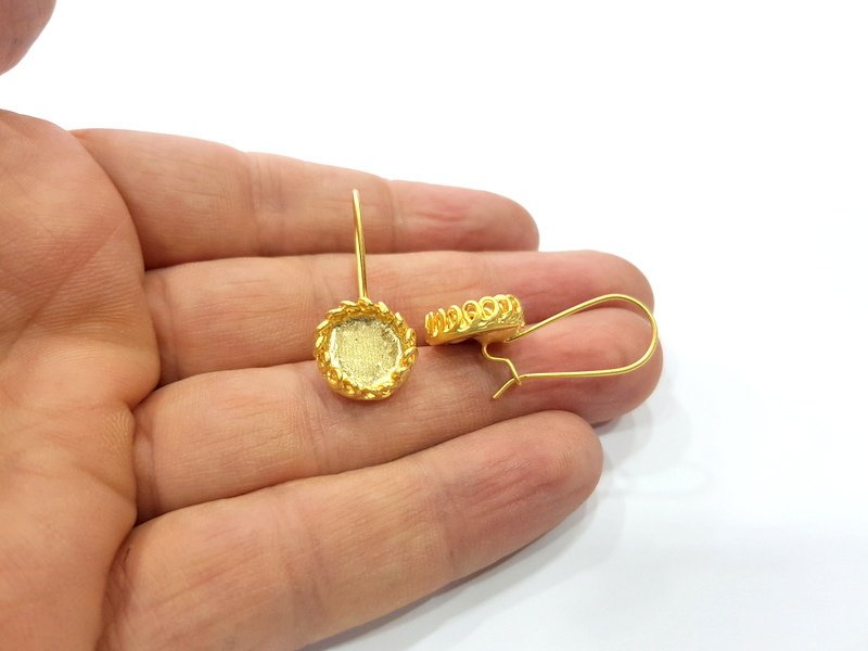 Earring Blank Base Settings Gold Resin Blank Cabochon Bases inlay Blank Mountings Gold Plated Brass (10mm blank) 1 Set  G16144