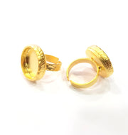 Gold Ring Blank Setting Cabochon Base inlay Ring Hammered Mounting Adjustable Ring Bezel (18mm blank ) Gold Plated Metal G16147