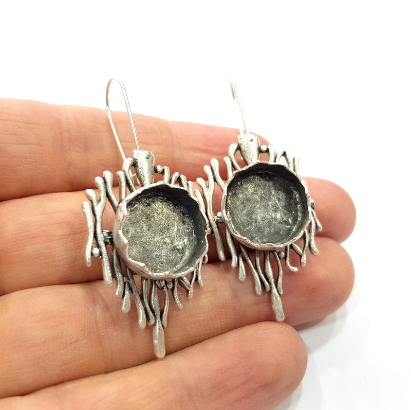 Earring Blank Base Settings Silver Resin Blank Cabochon Base inlay Blank Mountings Antique Silver Plated Brass (15mm blank) 1 Set  G16148