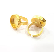 Gold Ring Blank Setting Cabochon Base inlay Ring Hammered Mounting Adjustable Ring Bezel (16mm blank ) Gold Plated Metal G16151