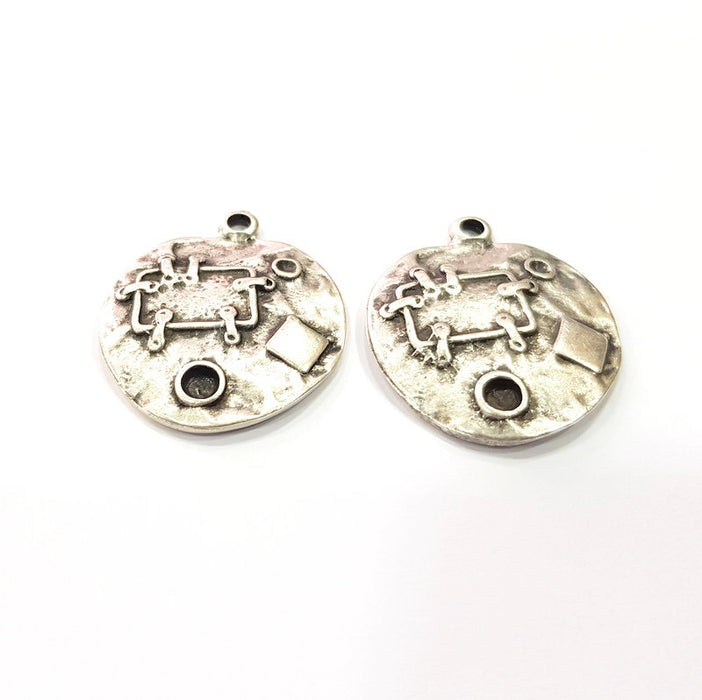 2 Silver Charms Antique Silver Plated Charms (29mm)  G16164