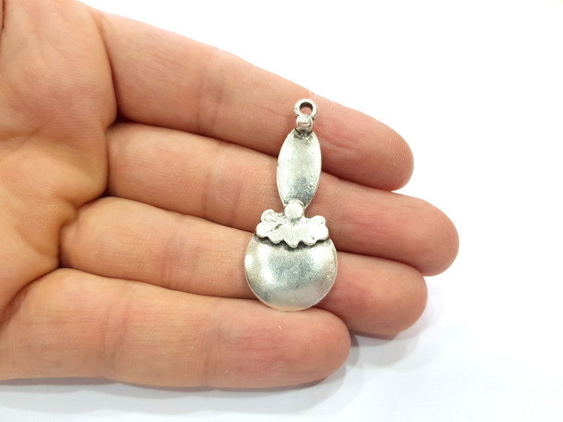 2 Silver Charms Antique Silver Plated Charms (44x19mm)  G16173