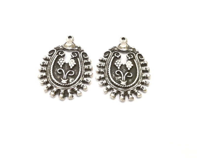 4 Silver Charms Antique Silver Plated Charms (29x19mm)  G17067