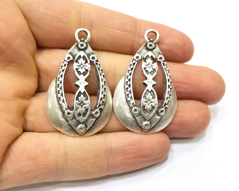 2 Silver Charms Antique Silver Plated Charms (40x23mm)  G17069