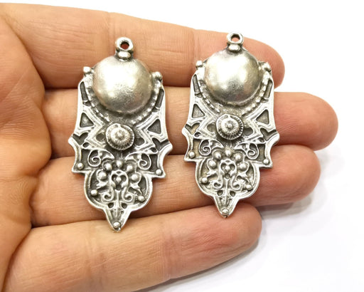 2 Silver Charms Antique Silver Plated Charms (47x22mm)  G17073