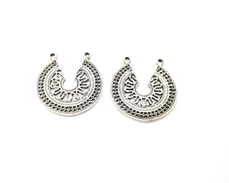2 Silver Charms Antique Silver Plated Charms (30x28mm)  G17078