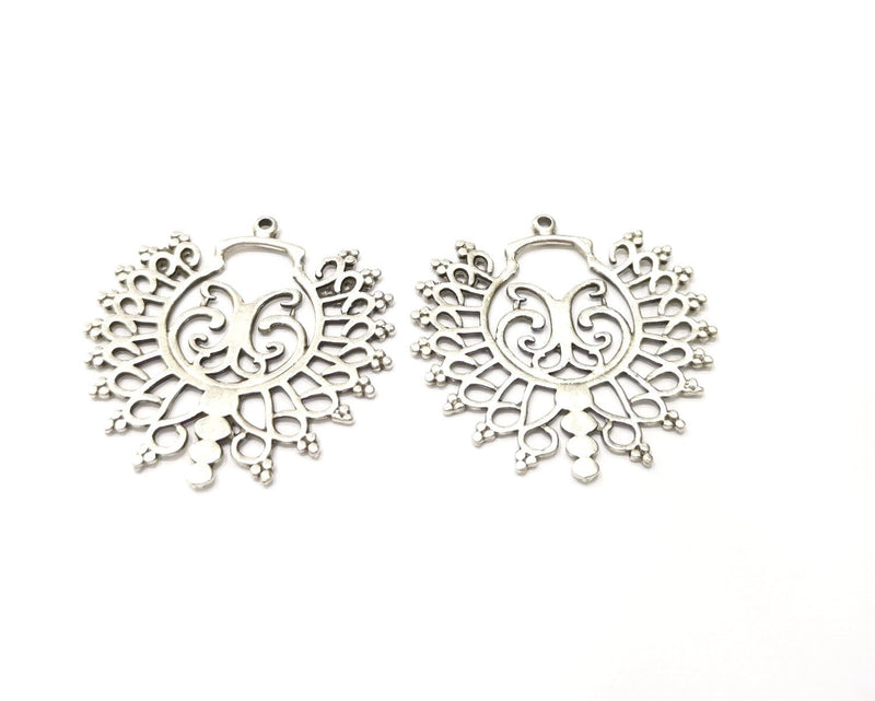 2 Silver Charms Antique Silver Plated Charms (42x41mm)  G17080
