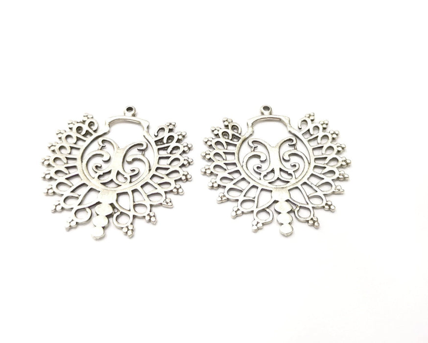 2 Silver Charms Antique Silver Plated Charms (42x41mm)  G17080