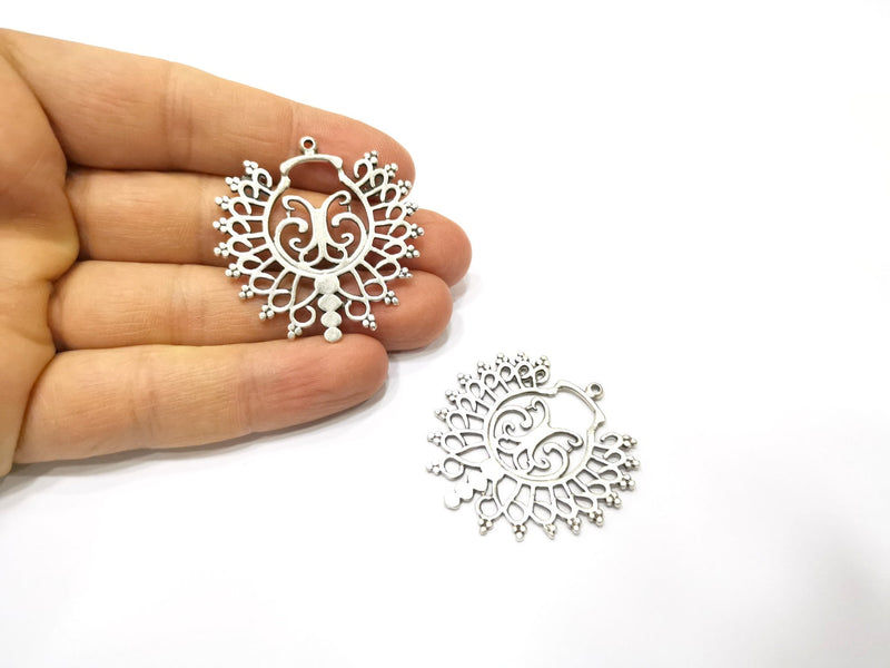 2 Silver Charms Antique Silver Plated Charms (42x41mm)  G17080
