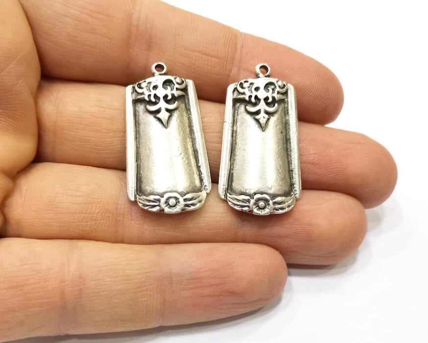 2 Silver Charms Antique Silver Plated Charms (33x18mm)  G17082