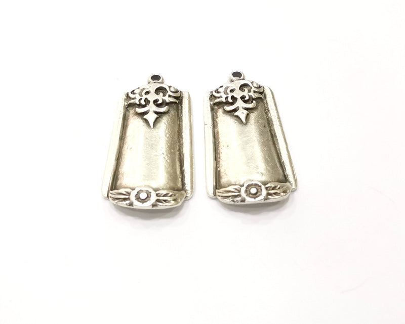2 Silver Charms Antique Silver Plated Charms (33x18mm)  G17082