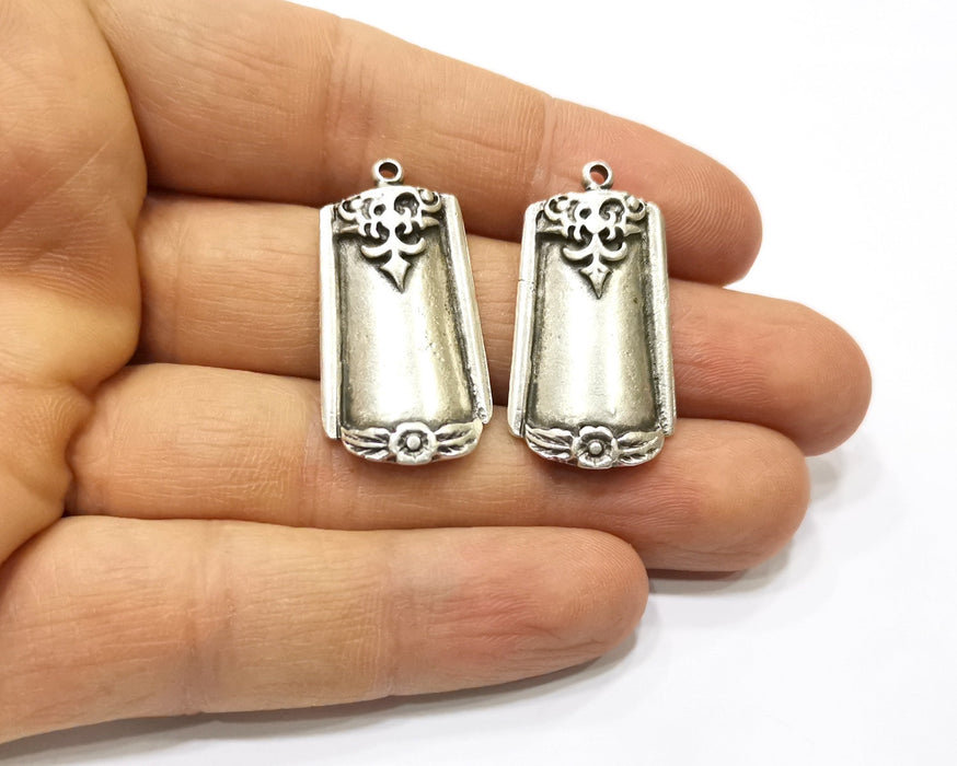 2 Silver Charms Antique Silver Plated Charms (33x18mm)  G17082