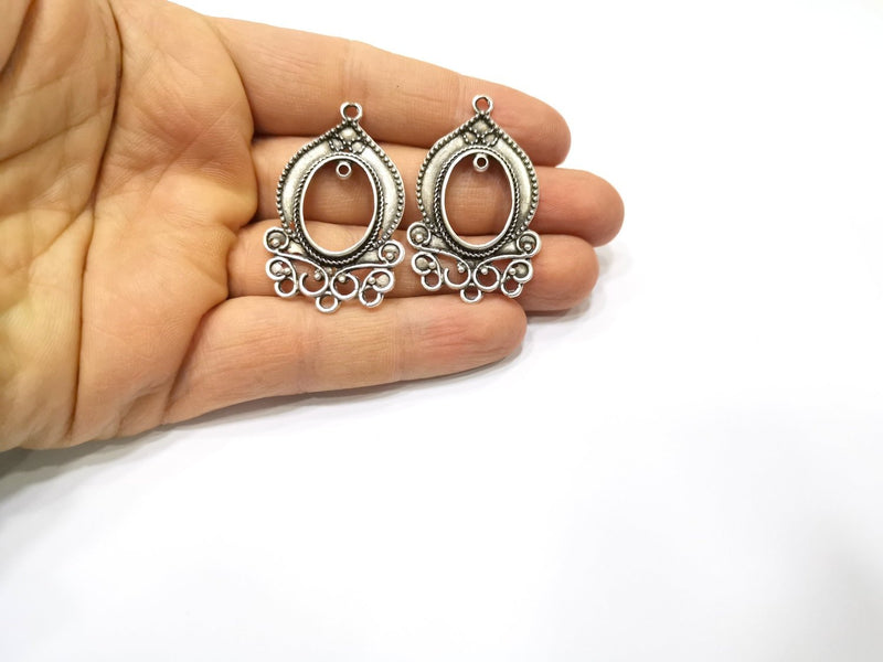 2 Silver Charms Connector Antique Silver Plated Charms (44x28mm)  G17087