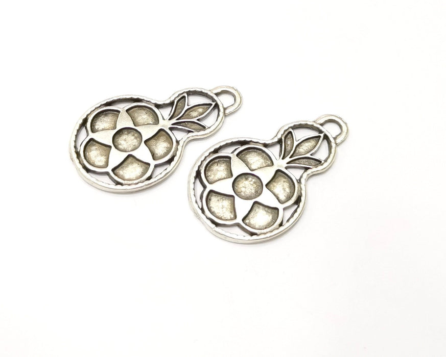 2 Silver Charms Antique Silver Plated Charms (37x22mm)  G17092