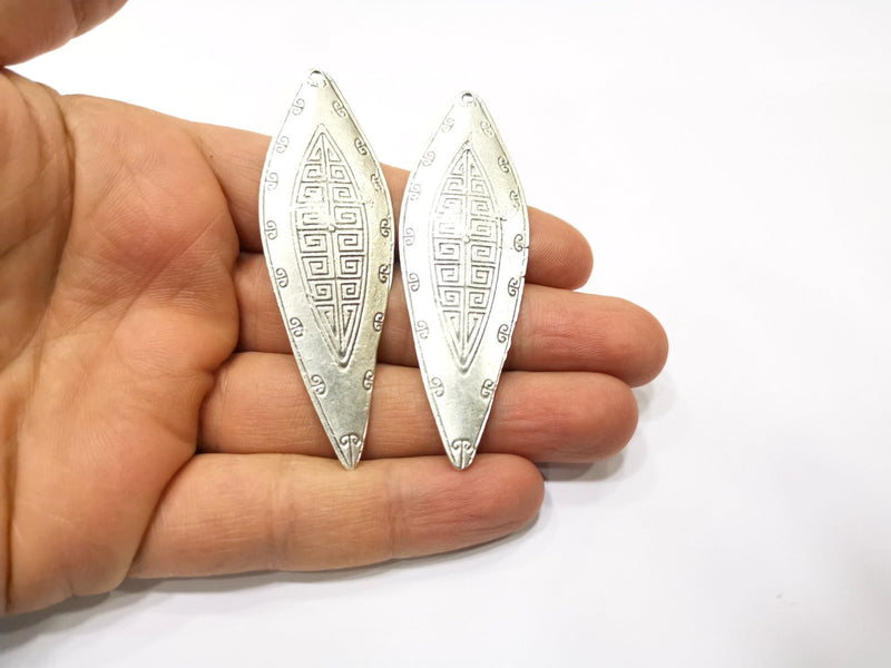 2 Silver Charms Antique Silver Plated Charms (75x24mm)  G17093