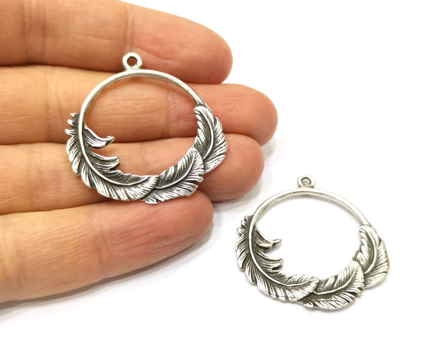 2 Leaf Charms Antique Silver Plated Charms (37mm)  G17099
