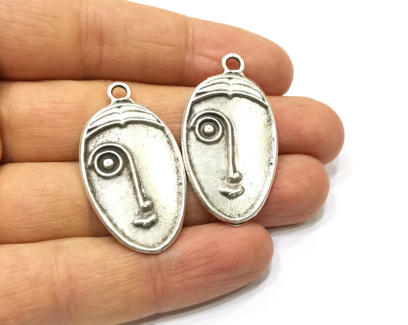 2 Silver Charms Antique Silver Plated Charms (38x21mm)  G17101