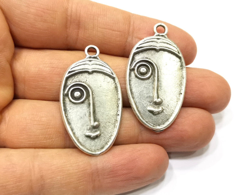 2 Silver Charms Antique Silver Plated Charms (38x21mm)  G17101