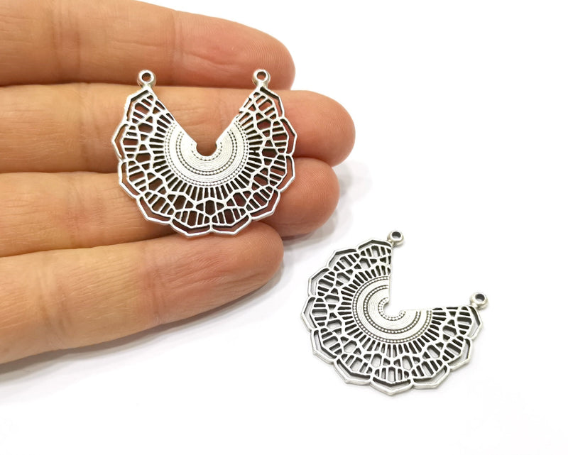 2 Silver Charms Antique Silver Plated Charms (36x33mm)  G17105