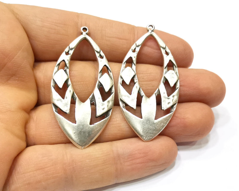 2 Silver Charms Antique Silver Plated Charms (50x25mm)  G17106