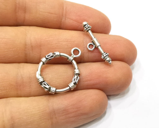 4 sets Toggle Clasps Antique Silver Plated Toggle Clasp Findings 25x20mm+23x6mm  G17107