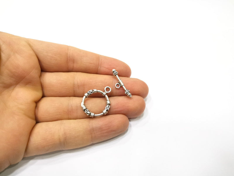 4 sets Toggle Clasps Antique Silver Plated Toggle Clasp Findings 25x20mm+23x6mm  G17107