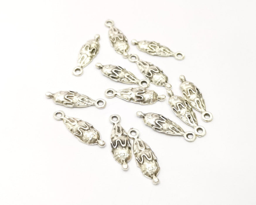 10 Silver Charms Antique Silver Plated Charms (21x7mm)  G17108