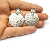 2 Silver Hammered Charms Antique Silver Plated Charms (41x29mm)  G17110
