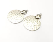 2 Silver Hammered Charms Antique Silver Plated Charms (41x29mm)  G17110