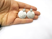 2 Silver Hammered Charms Antique Silver Plated Charms (41x29mm)  G17110