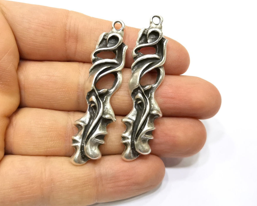 2 Silver Charms Antique Silver Plated Charms (57x15mm)  G17111