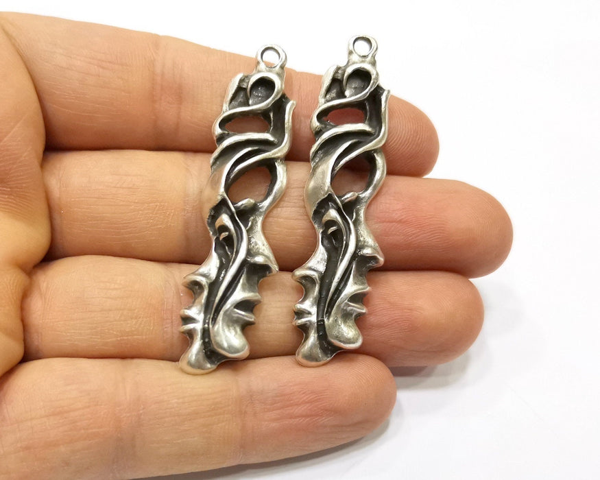 2 Silver Charms Antique Silver Plated Charms (57x15mm)  G17111