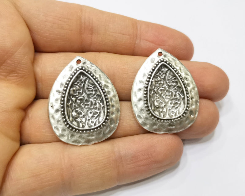 2 Silver Charms Antique Silver Plated Charms (34x27mm)  G17112