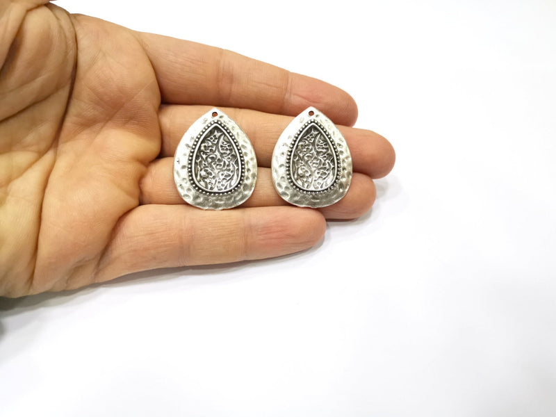 2 Silver Charms Antique Silver Plated Charms (34x27mm)  G17112