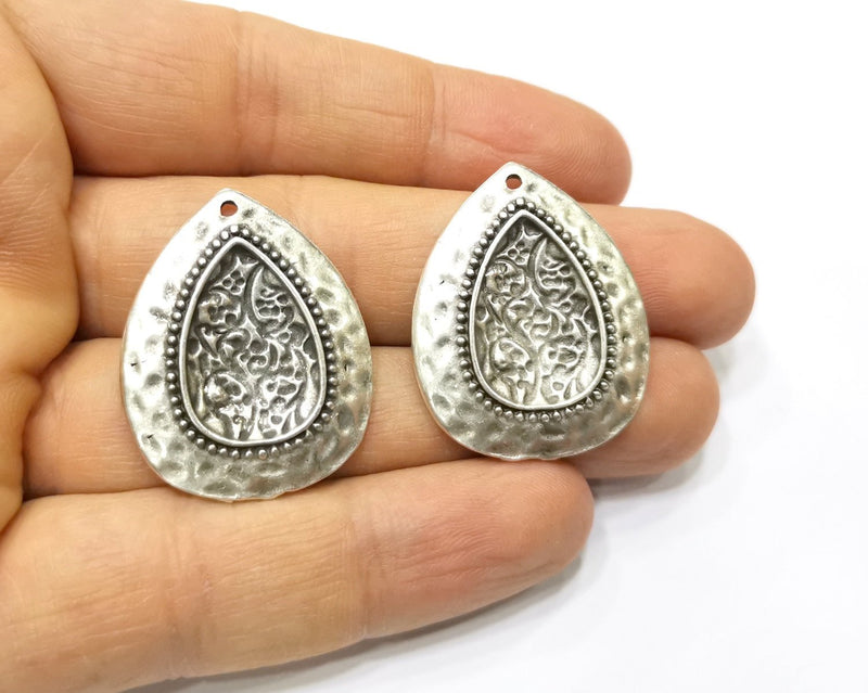 2 Silver Charms Antique Silver Plated Charms (34x27mm)  G17112