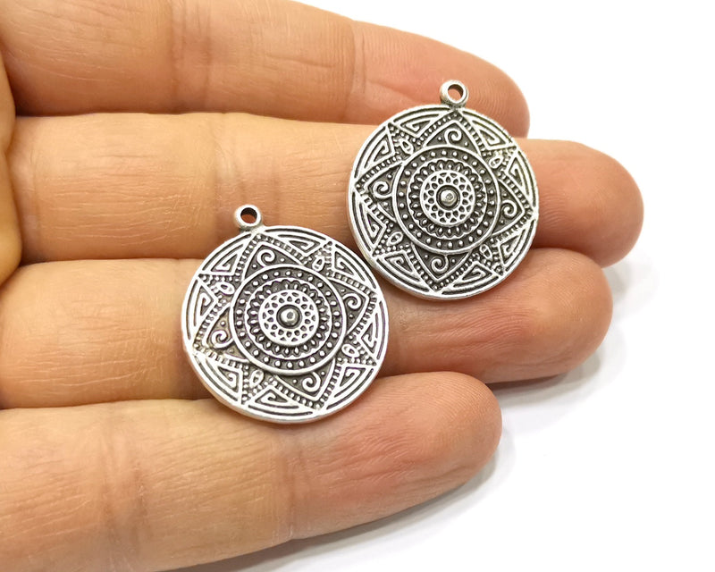 4 Silver Charms Antique Silver Plated Charms (24mm)  G17114