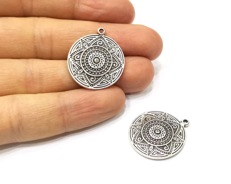 4 Silver Charms Antique Silver Plated Charms (24mm)  G17114