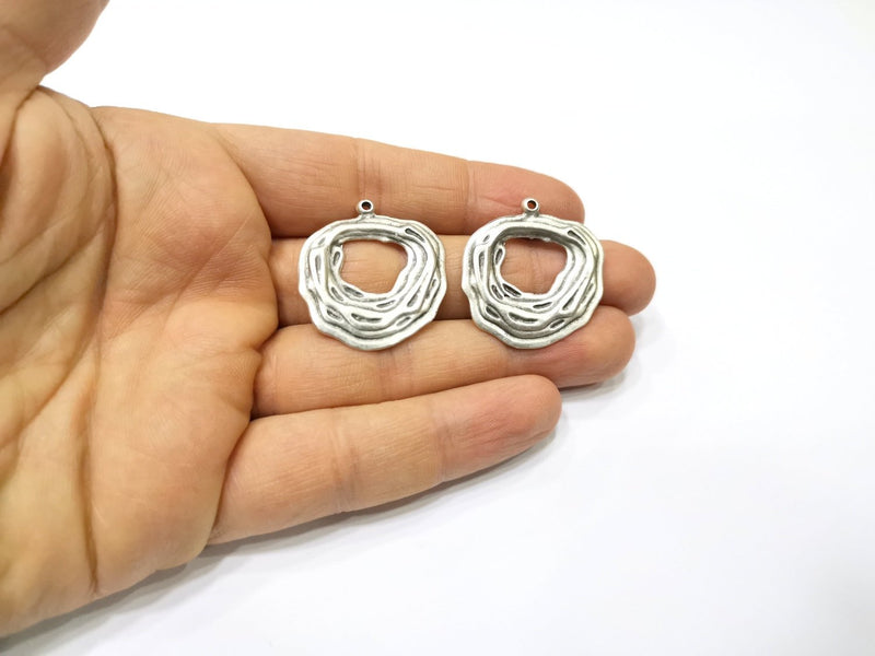 4 Silver Charms Antique Silver Plated Charms (31mm)  G17118