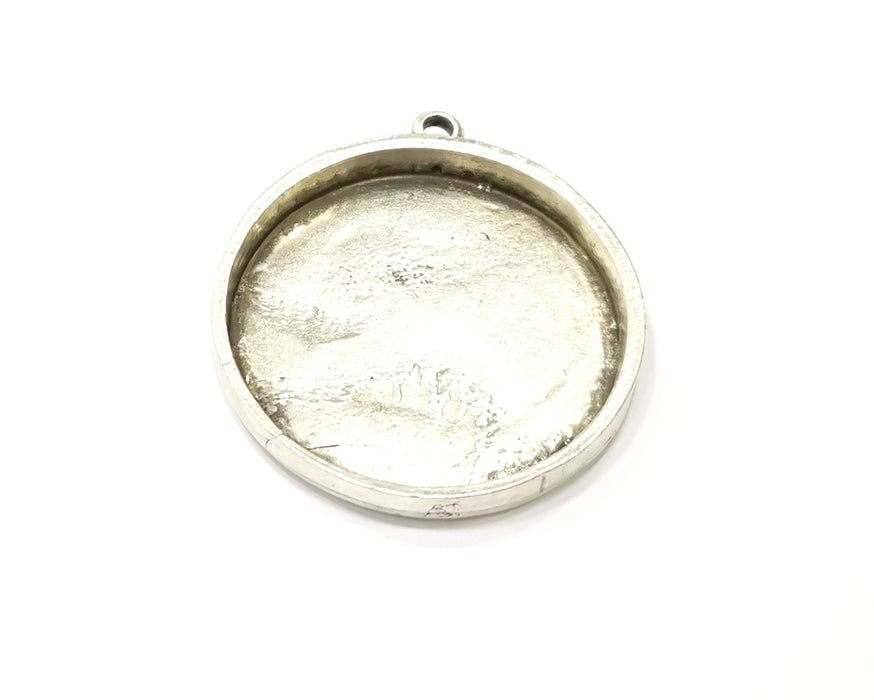Silver Pendant Blank Base inlay Blank Resin Bezel Mosaic Mountings Antique Silver Plated Metal (35 mm blank )  G17120