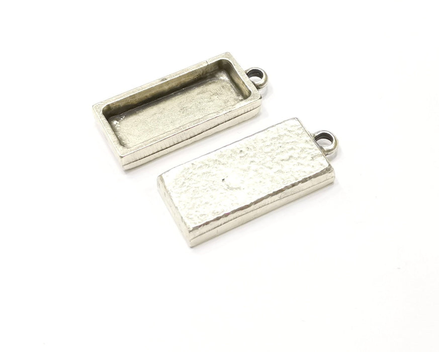 2 Silver Pendant Blank Base inlay Blank Resin Bezel Mosaic Mountings Antique Silver Plated Metal (25x10 mm blank )  G17630
