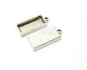 2 Silver Pendant Blank Base inlay Blank Resin Bezel Mosaic Mountings Antique Silver Plated Metal (25x10 mm blank )  G17630