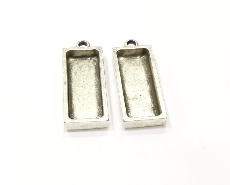 2 Silver Pendant Blank Base inlay Blank Resin Bezel Mosaic Mountings Antique Silver Plated Metal (25x10 mm blank )  G17630