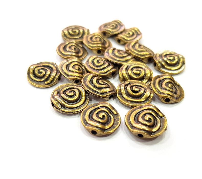 5 Spiral Beads 12 mm Antique Bronze Plated Metal  G16177