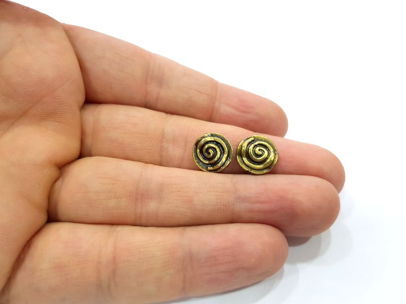 5 Spiral Beads 12 mm Antique Bronze Plated Metal  G16177