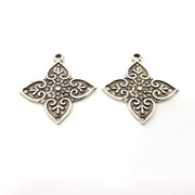 2 Silver Charms Connector Findings Antique Silver Plated Metal Charms (36x33mm)  G16302
